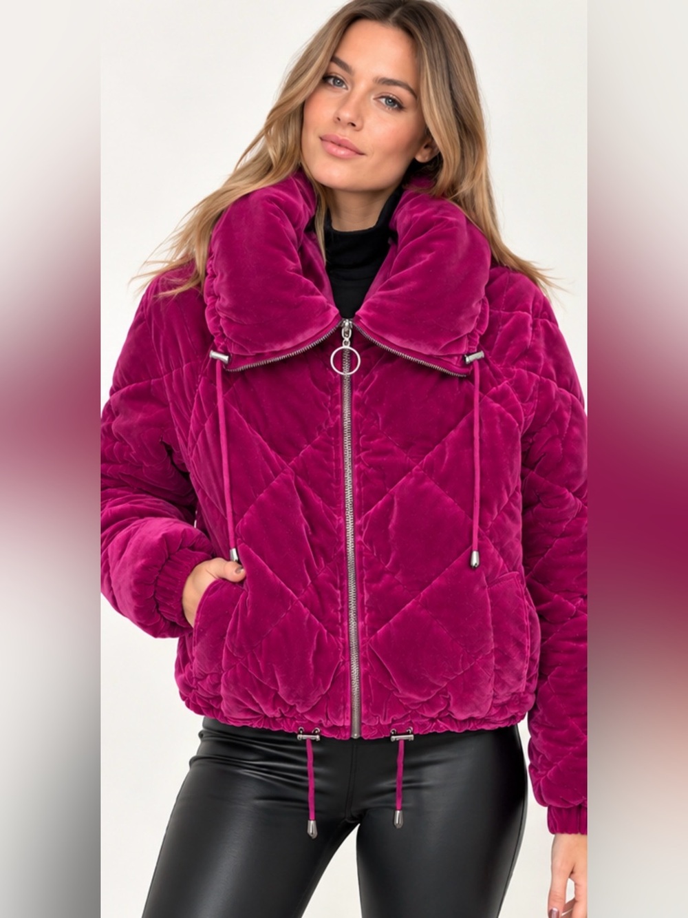 ASOS Velvet Quilted Puffer Jacket Magenta Purple US 8 EU 40 Y2K